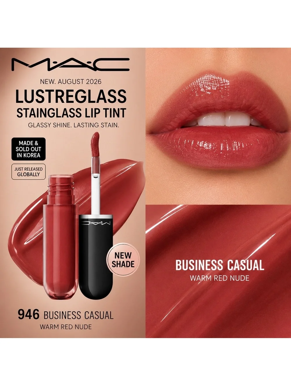 Brand New MAC Lustreglass Stainglass Lip Tint 946 Business Casual NEW in Box